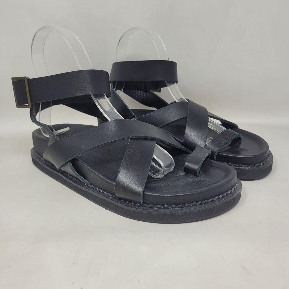 The Bali Tailor Sandals EU38 US7 Black Leather Leni Gladiator Wrap Flat Chunky‎